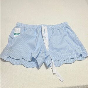 LTC Blue Pinstripe High-Waist Scallop Hem Shorts